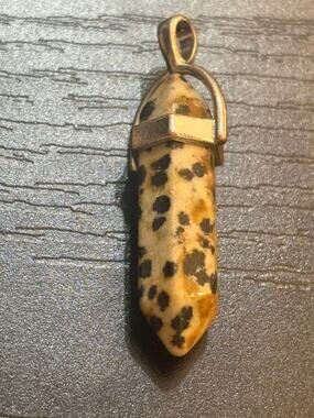 Dalmatian Jasper Point Pendant Gold Tone Genuine Stone 1.25”
